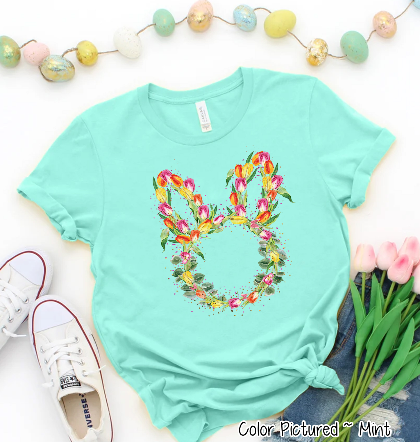 Bunny Head with Tulips Easter Tee