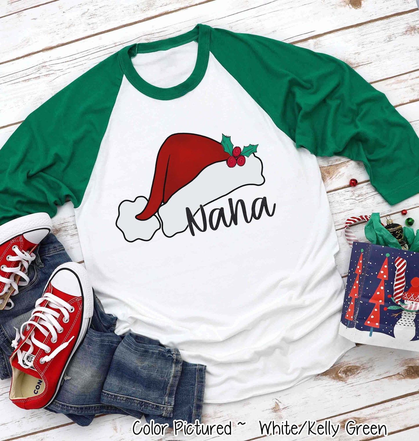Personalized Family Matching Group Red Santa Hat Raglan Tee