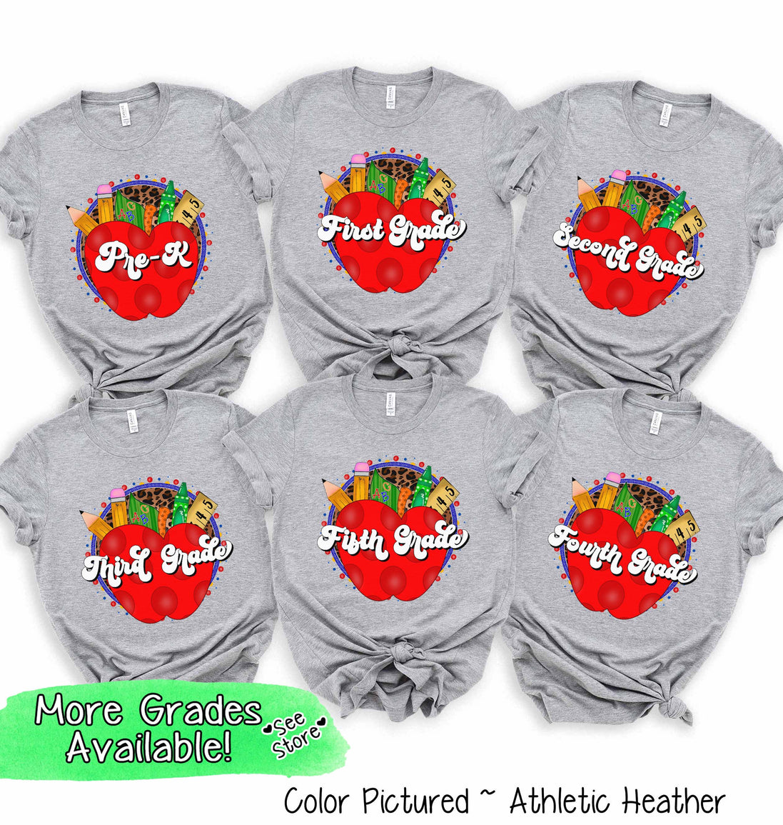 Retro Apple School Supplies Grade Student and Teacher Tee