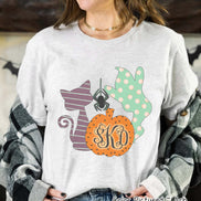 Monogram Cat & Pumpkin Halloween Tee