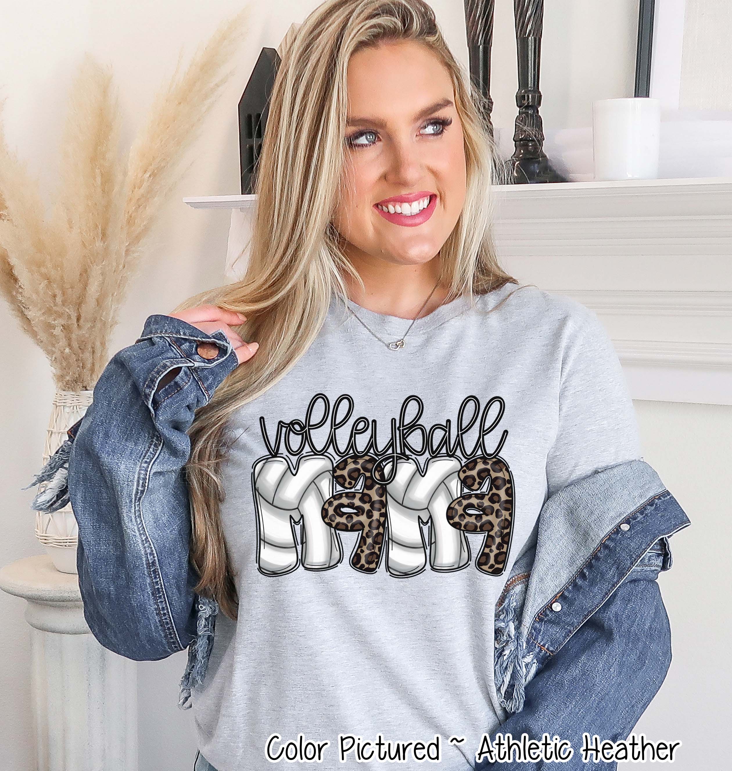 Doodle Letter Leopard Volleyball Mama Tee