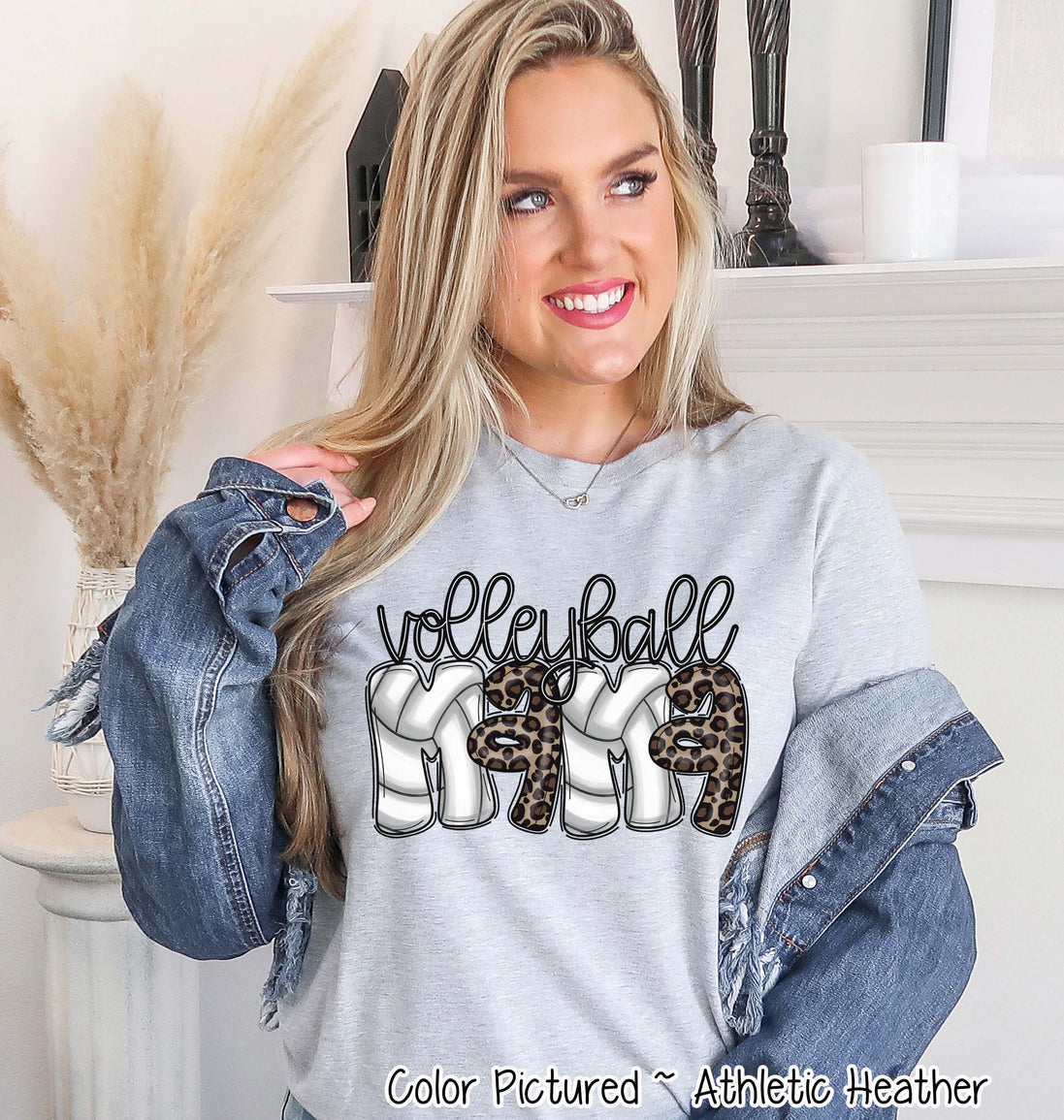 Doodle Letter Leopard Volleyball Mama Tee