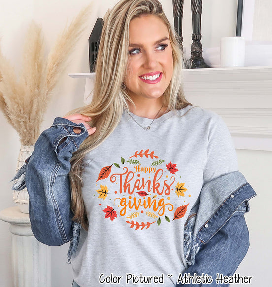 Happy Thanksgiving Fall Leaves Tee