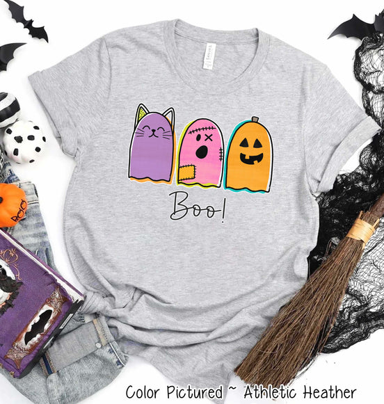 Ghost Trio Cat Pumpkin Halloween Tee