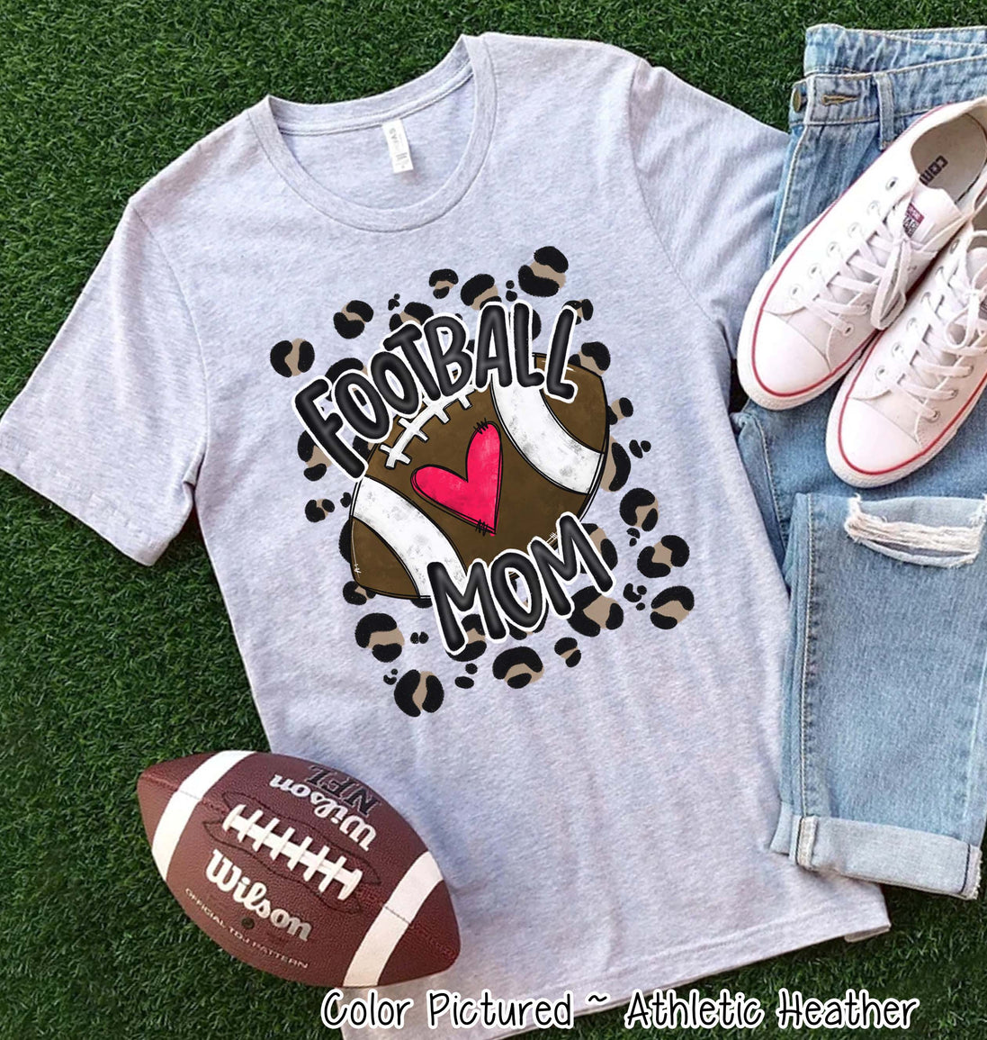 Leopard Football Mom with Heart Tee