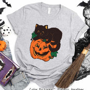Retro Black Cat Pumpkin Halloween Tee