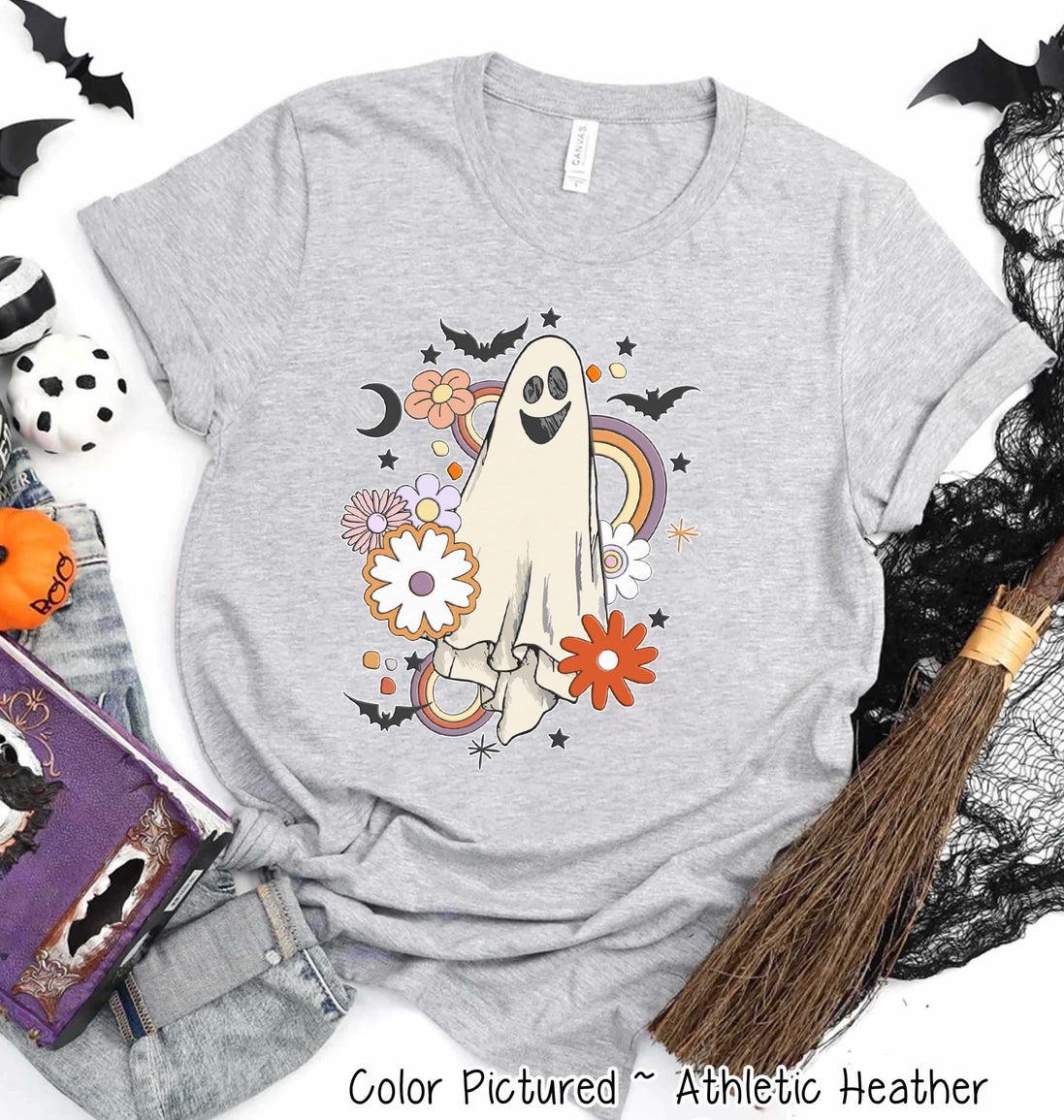 Retro Floral Ghost Cute Halloween Tee
