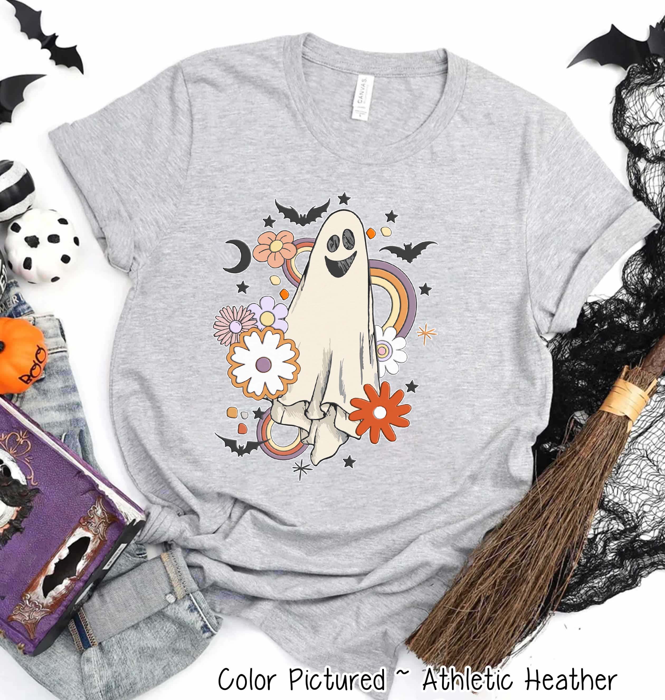 Retro Floral Ghost Cute Halloween Tee