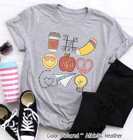 Monogram Back to School Tic Tac Toe Teacher Icon Tee