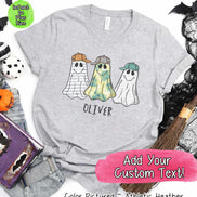 Personalized Hat Ghost Trio with Custom Name Halloween Tee