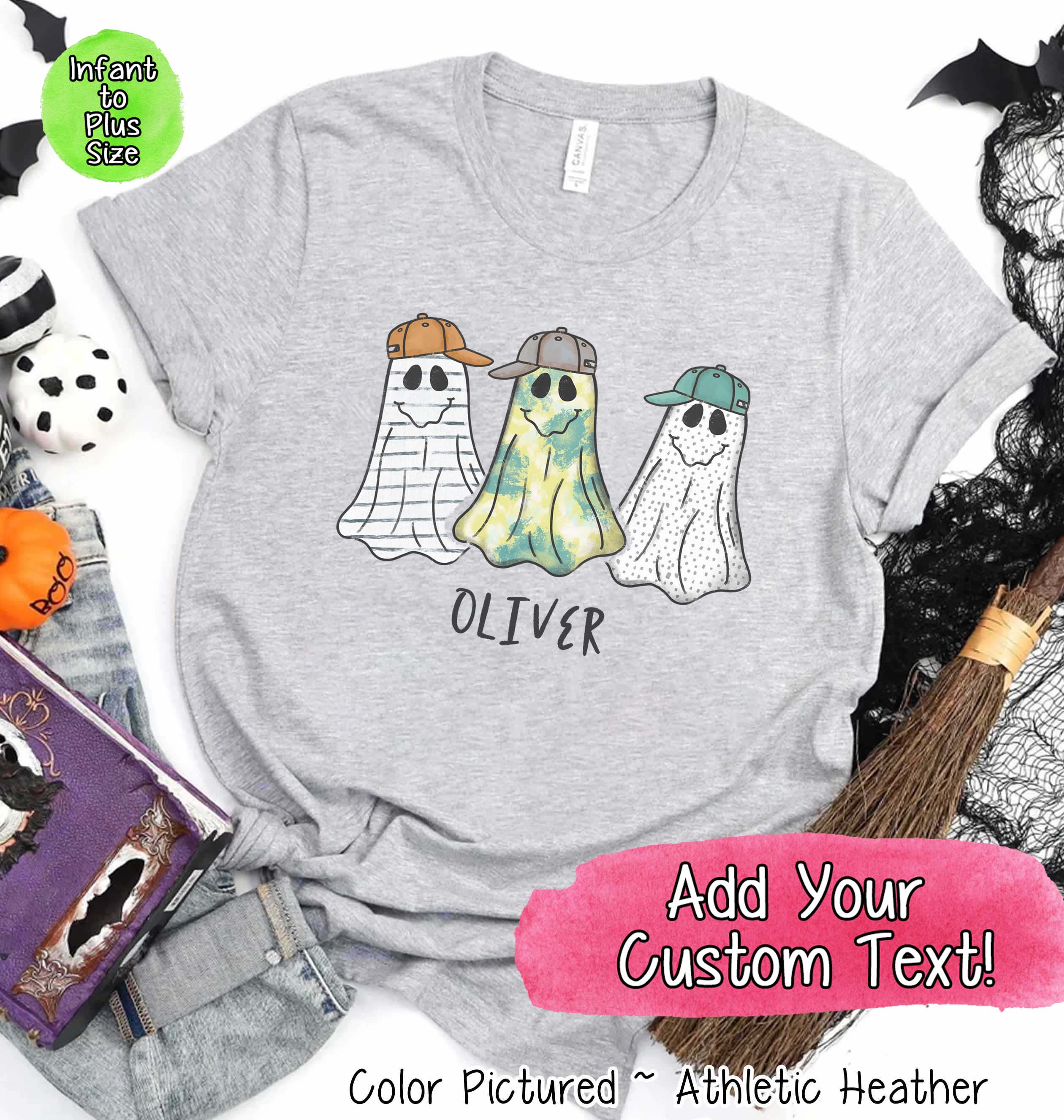 Personalized Hat Ghost Trio with Custom Name Halloween Tee