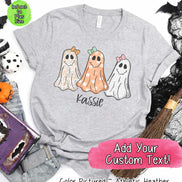 Personalized Bow Ghost Trio with Custom Name Halloween Tee