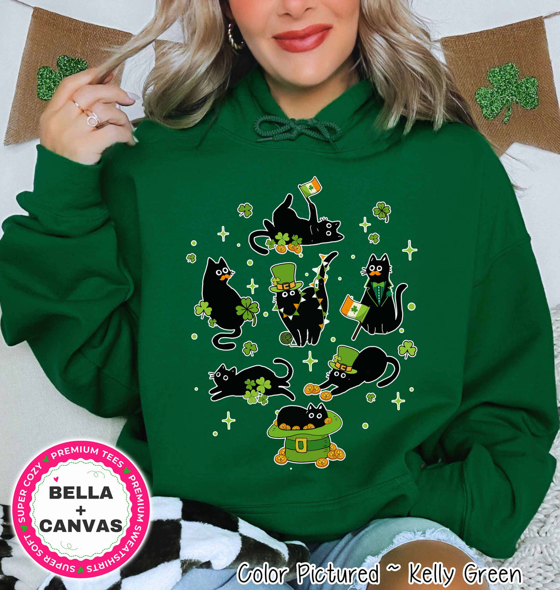 Black Cat St Patricks Day Tee or Sweatshirt