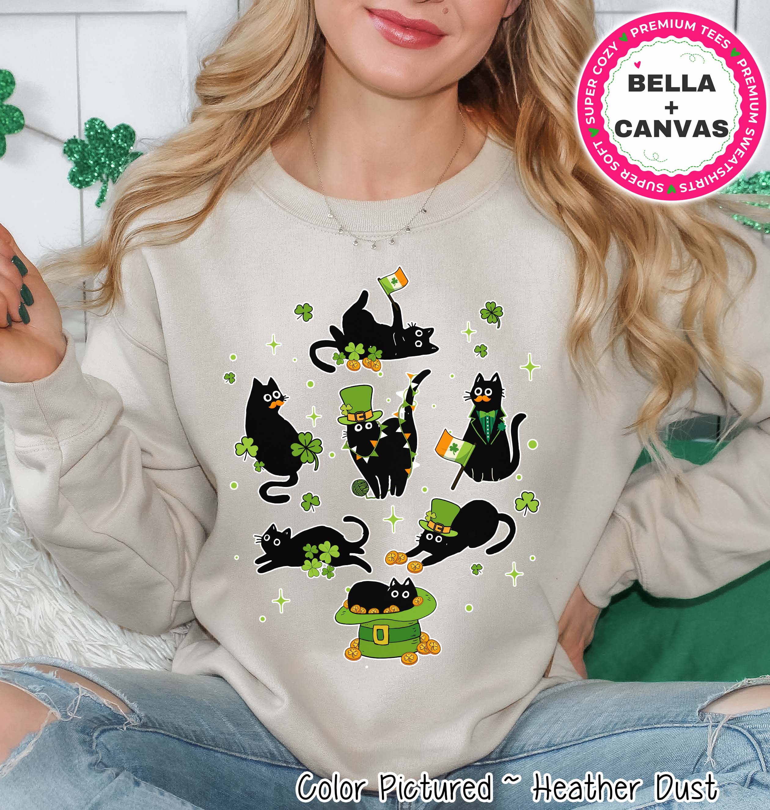 Black Cat St Patricks Day Tee or Sweatshirt