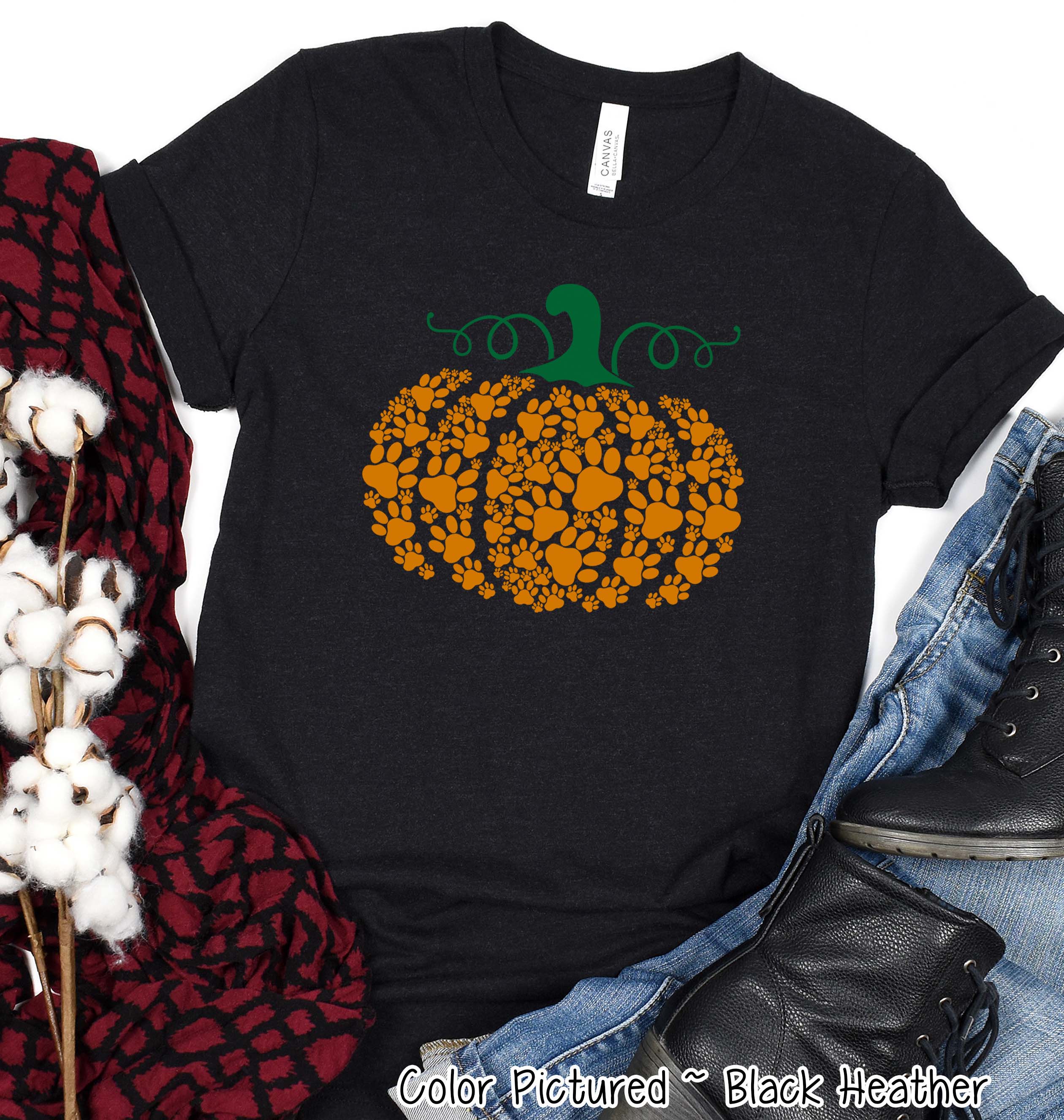 Cozy Cat and Dog Lover's Paw Print Pumpkin Fall and Halloween Tee