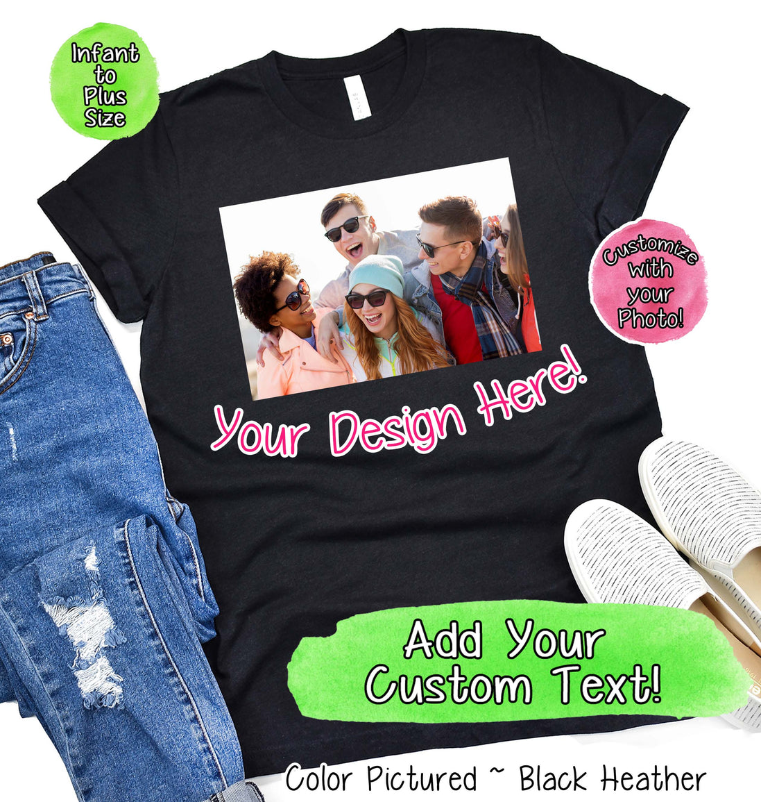 Custom Print Bella Canvas Bulk ~ 1 Sided Crew Neck