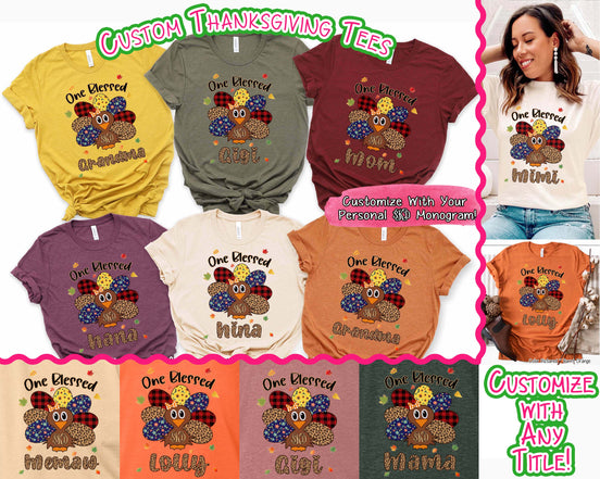 Personalized Blessed Turkey Monogram Fall Thanksgiving Tee