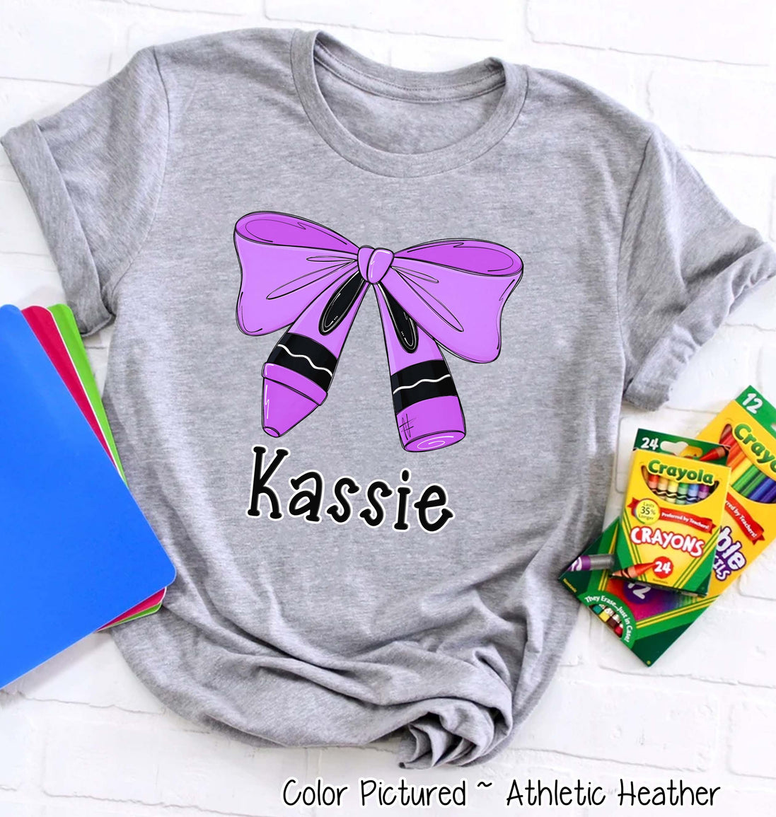 Personalized Crayon Bow Back to School Tee or Sweatshirt