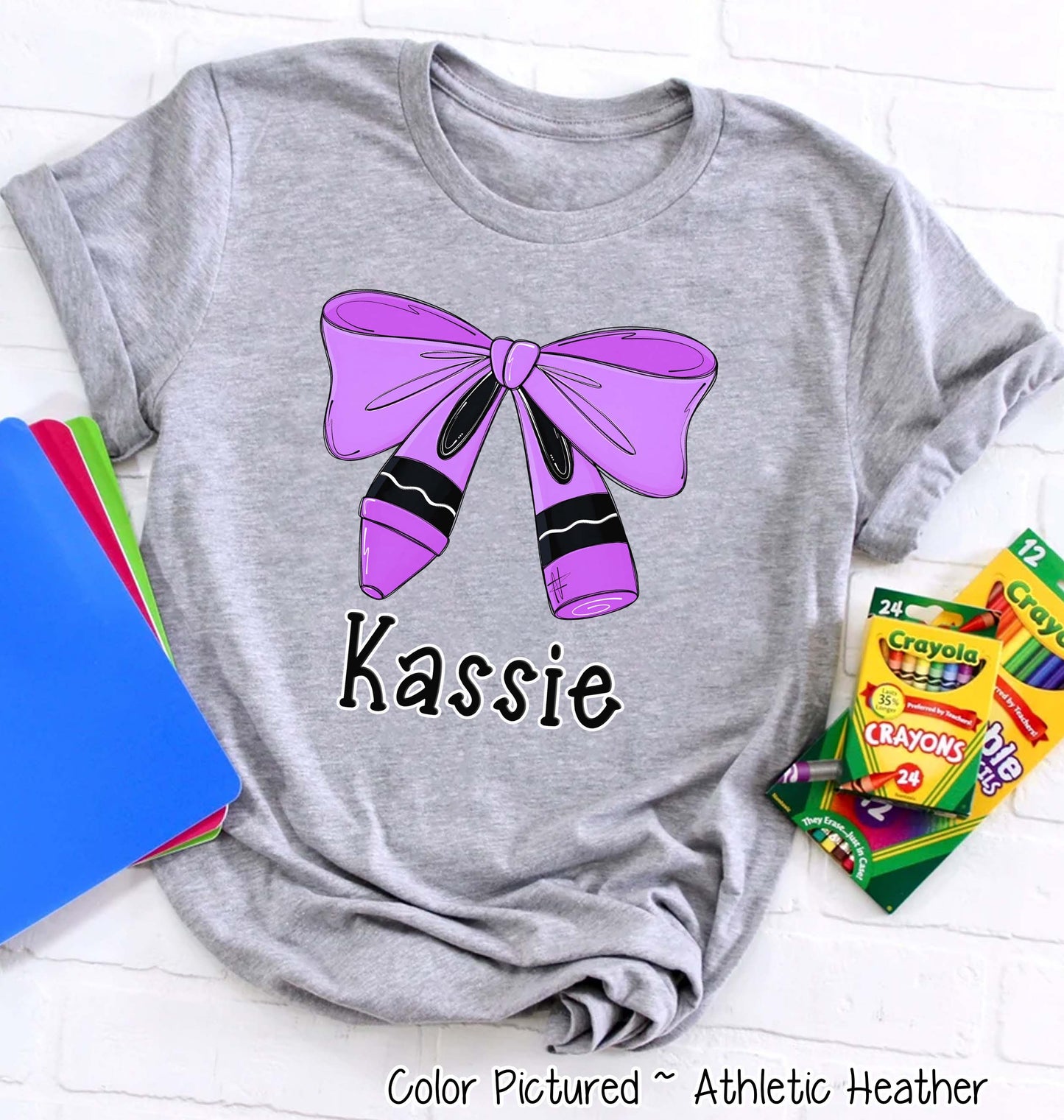 Personalized Crayon Bow Back to School Tee or Sweatshirt