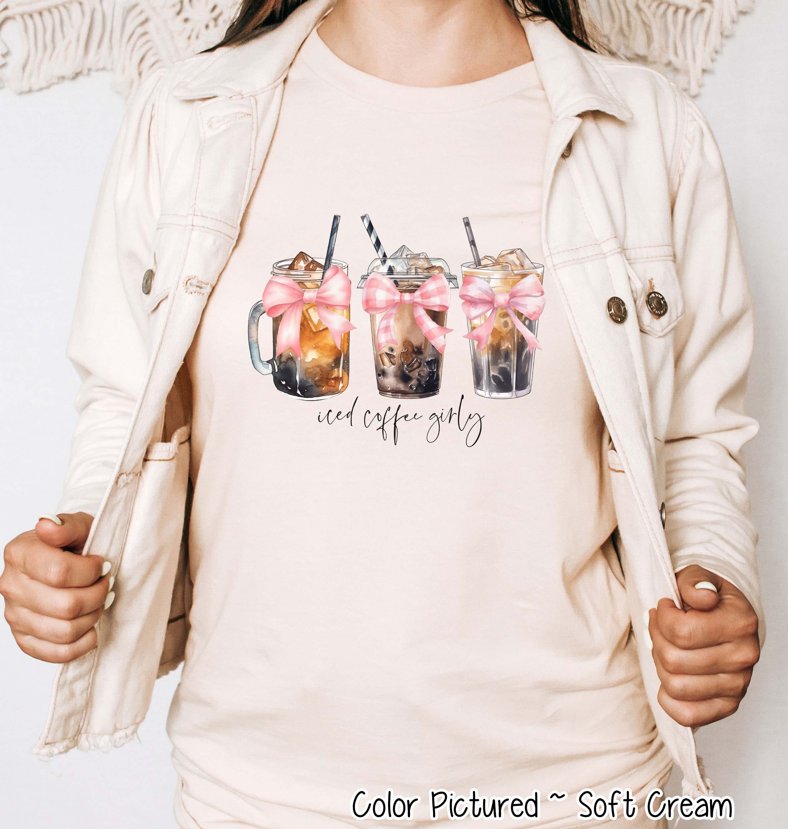 Coquette Pink Bow Iced Coffee Girly Tee and Sweatshirt