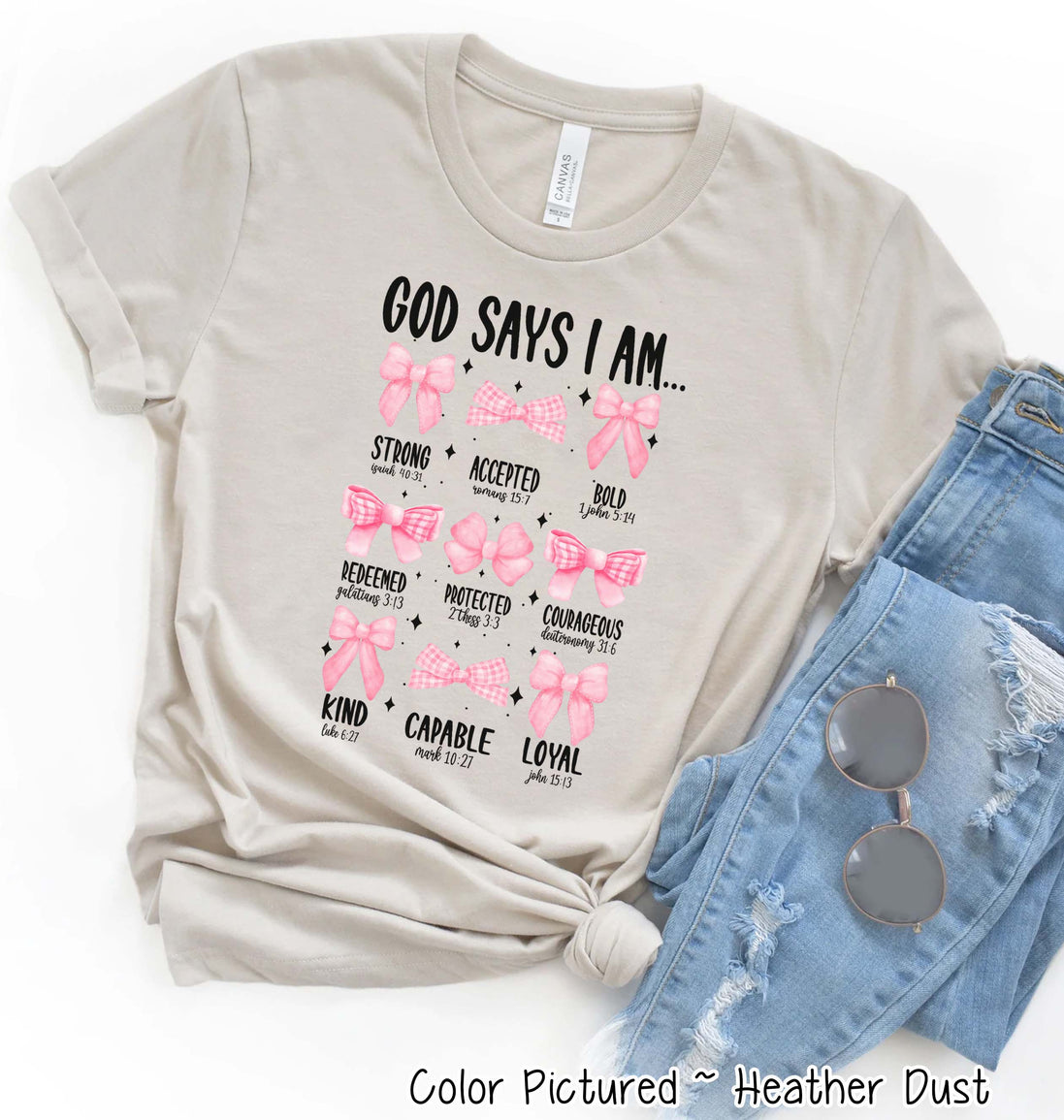 Coquette Pink Bow God Says I Am Faith Tee and Sweatshirt