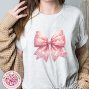 Faux Glitter Coquette Pink Bow Girly Tee and Sweatshirt