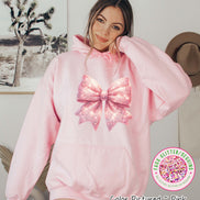 Faux Glitter Coquette Pink Bow Girly Tee and Sweatshirt