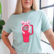 Monogram Coquette Pink Bow Stanley Style Cup Girly Tee and Sweatshirt