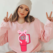 Monogram Coquette Pink Bow Stanley Style Cup Girly Tee and Sweatshirt