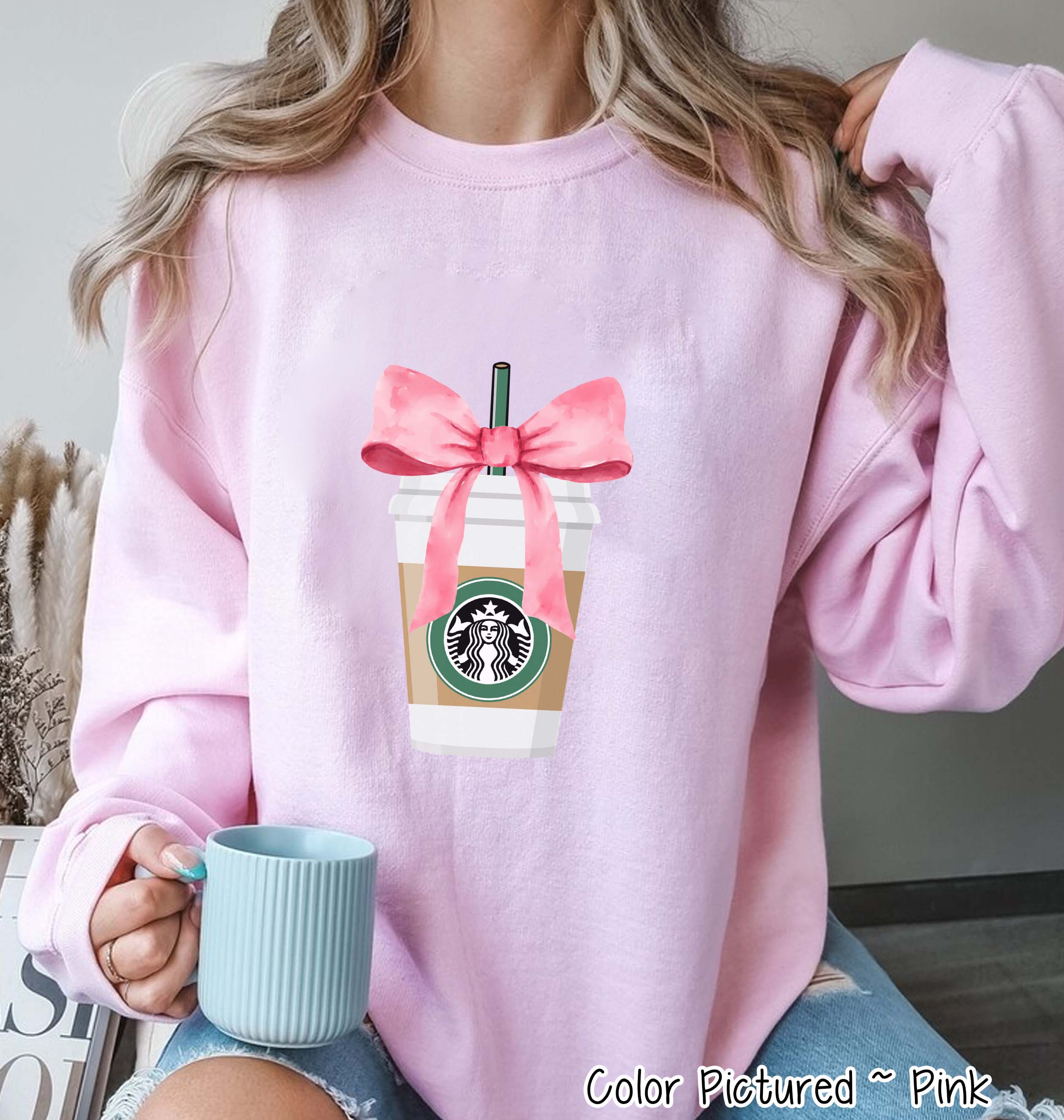 Coquette Pink Bow Starbucks Drink Girly Tee and Sweatshirt