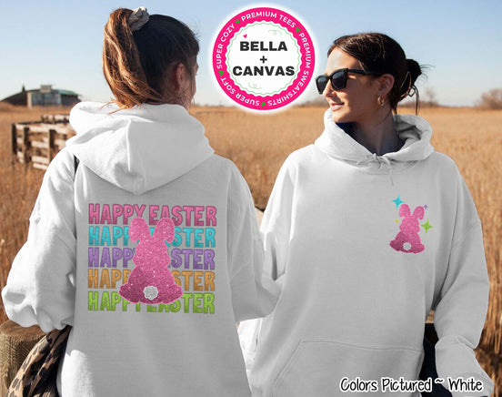Faux Glitter Bunny Happy Easter Tee and Sweatshirt 2 Sided Print