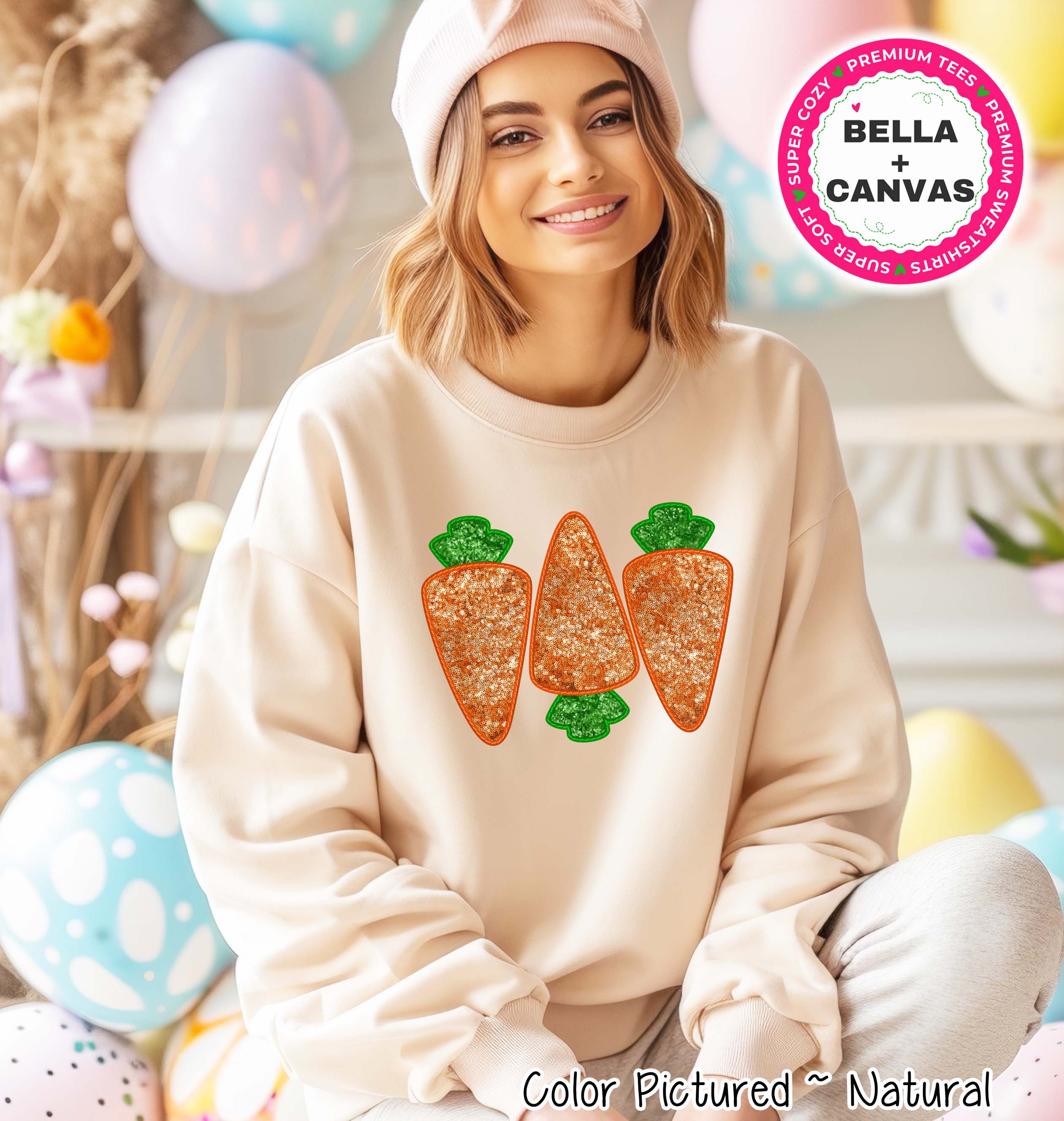 Faux Sequin Carrot Trio Easter Tee and Sweatshirt