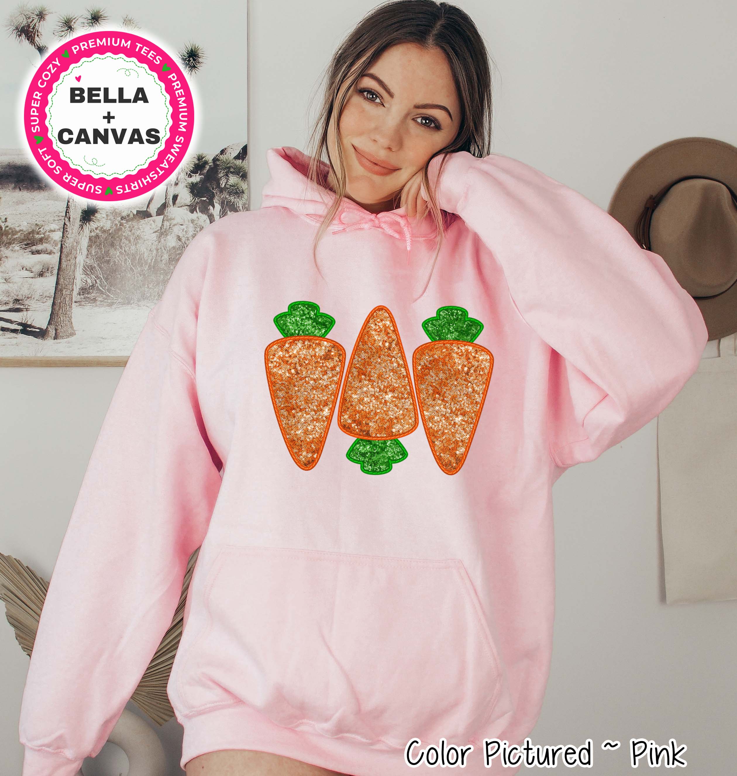 Faux Sequin Carrot Trio Easter Tee and Sweatshirt
