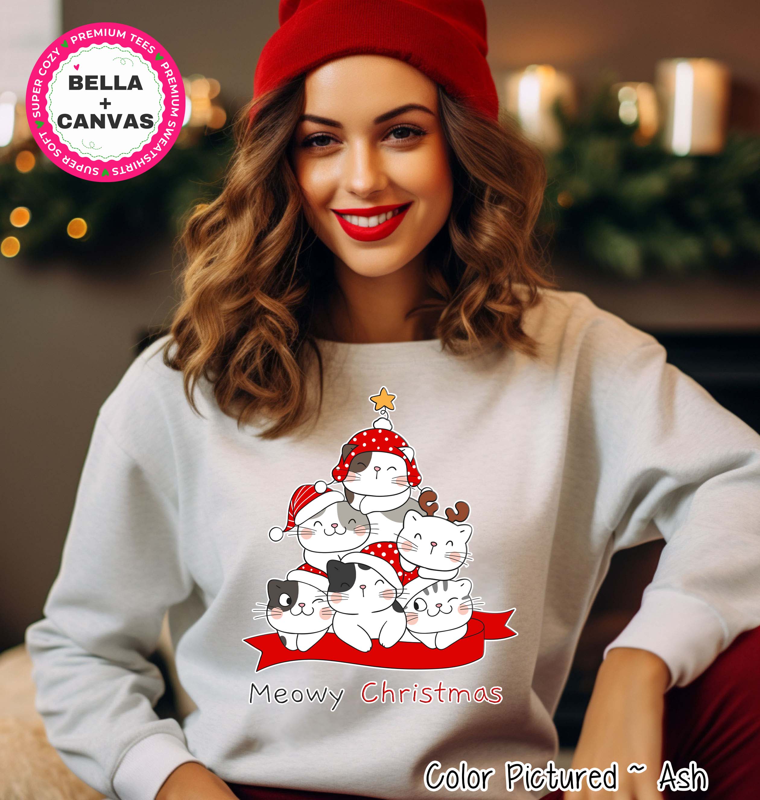 Meowy Christmas Cute Cat Christmas Tree Tee or Sweatshirt