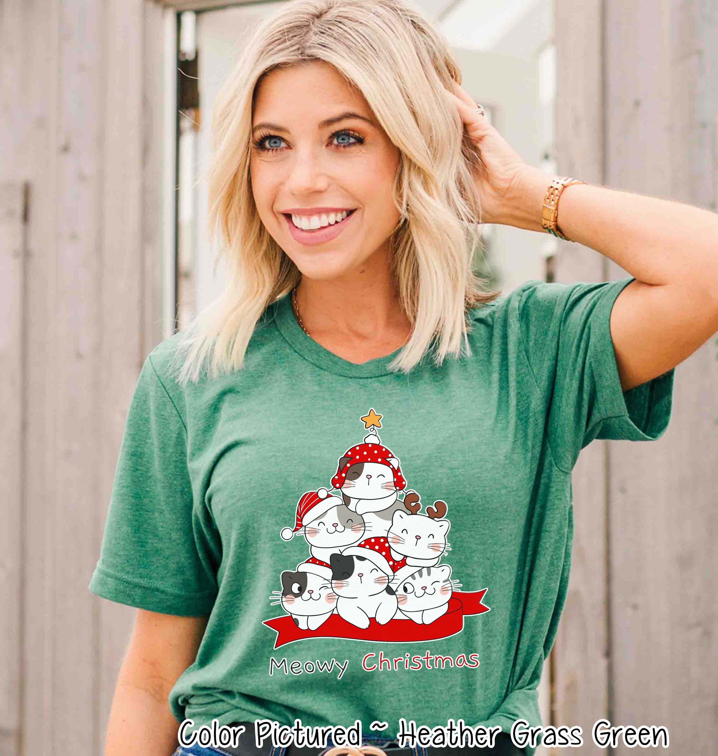 Meowy Christmas Cute Cat Christmas Tree Tee or Sweatshirt