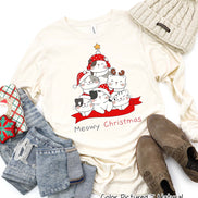 Meowy Christmas Cute Cat Christmas Tree Tee or Sweatshirt
