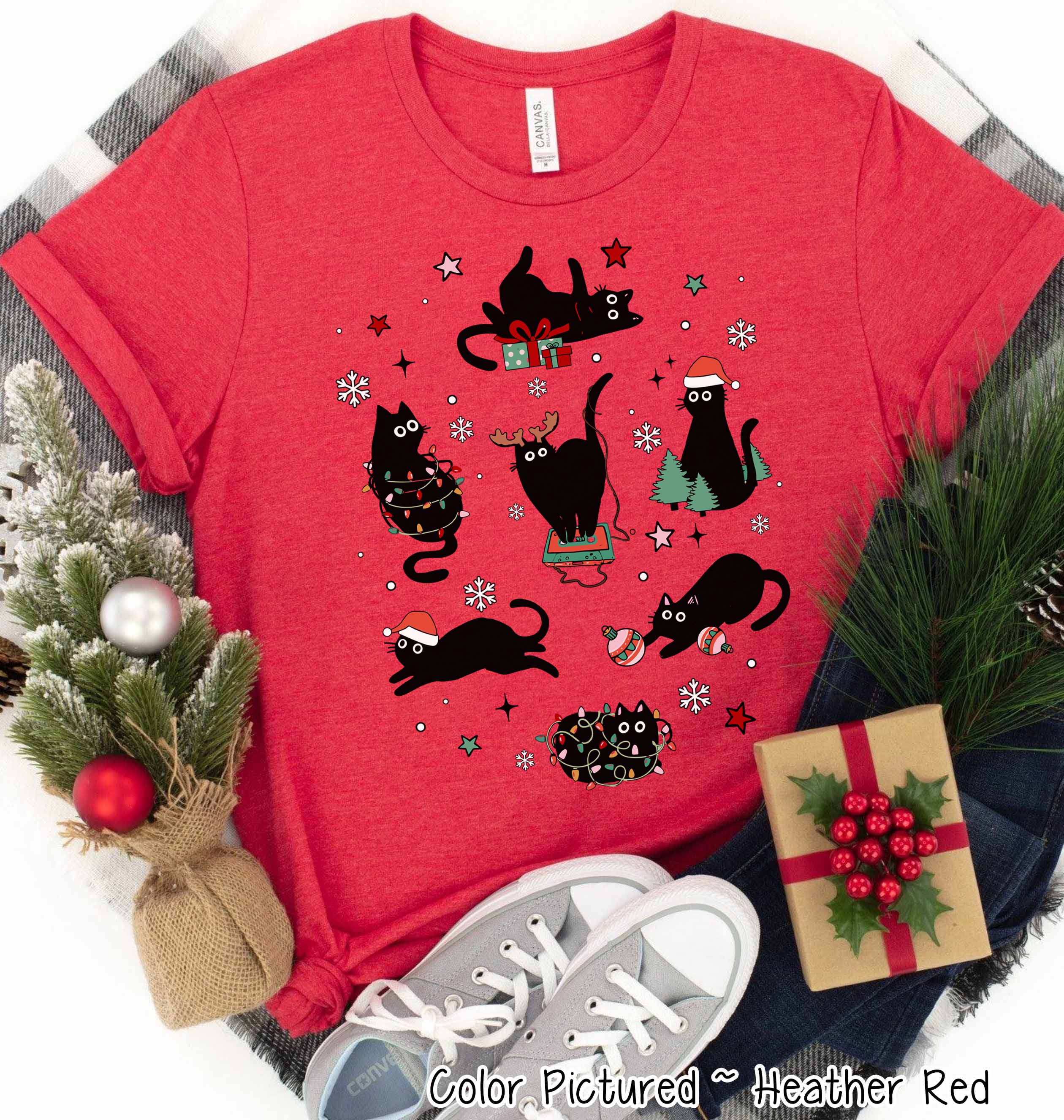 Mischievous Black Cat Christmas Tee or Sweatshirt