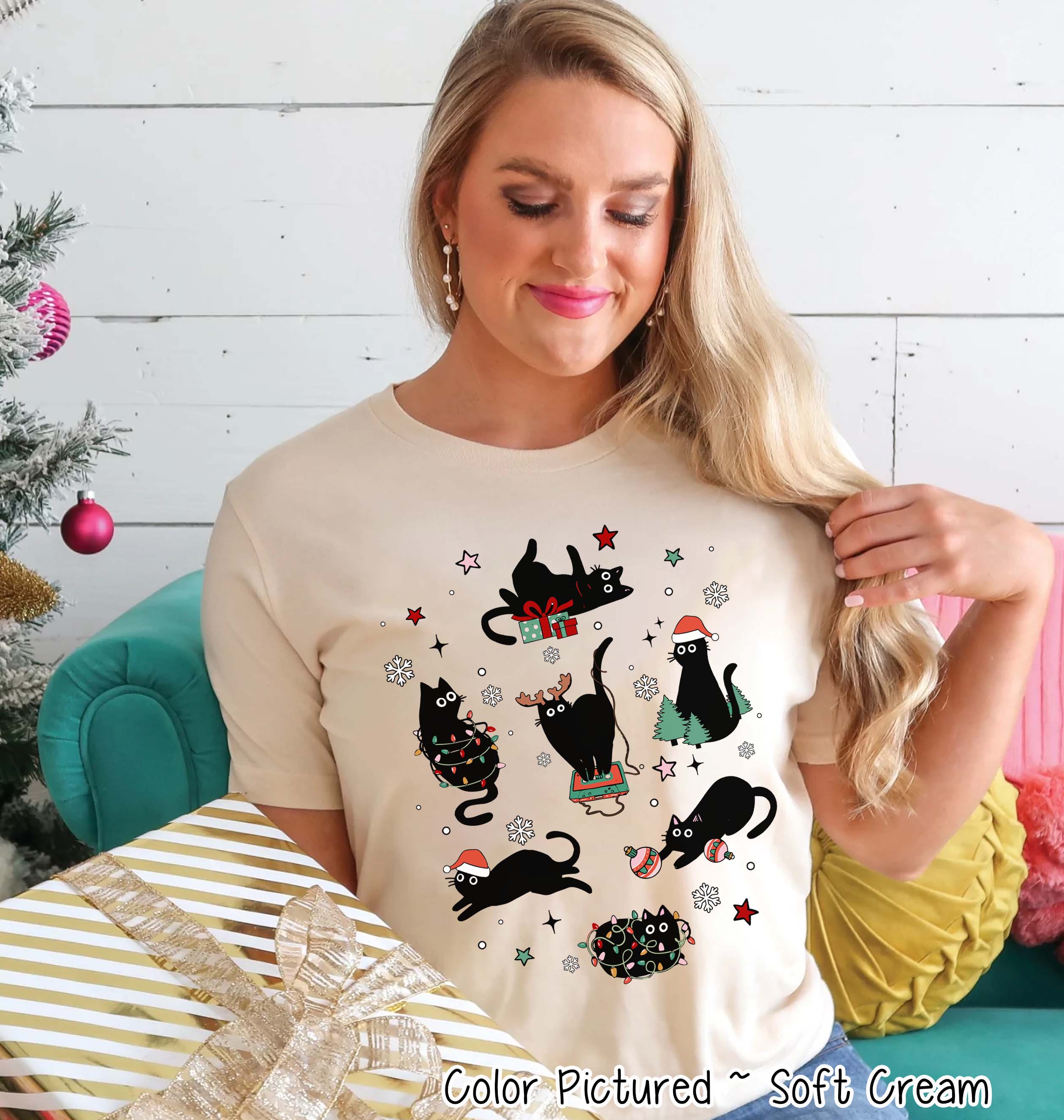 Mischievous Black Cat Christmas Tee or Sweatshirt