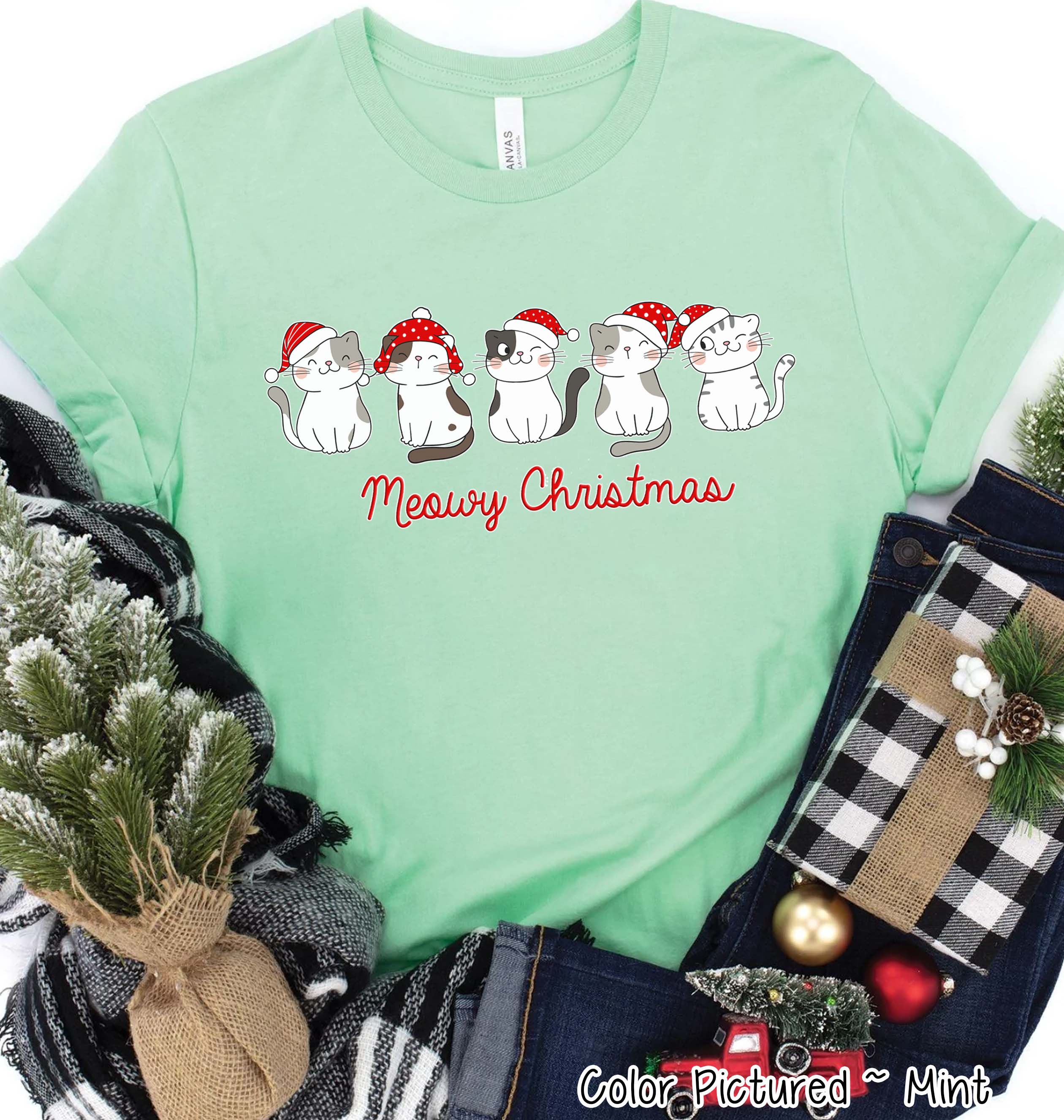 Meowy Christmas Cute Cat Tee or Sweatshirt