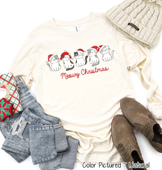 Meowy Christmas Cute Cat Tee or Sweatshirt