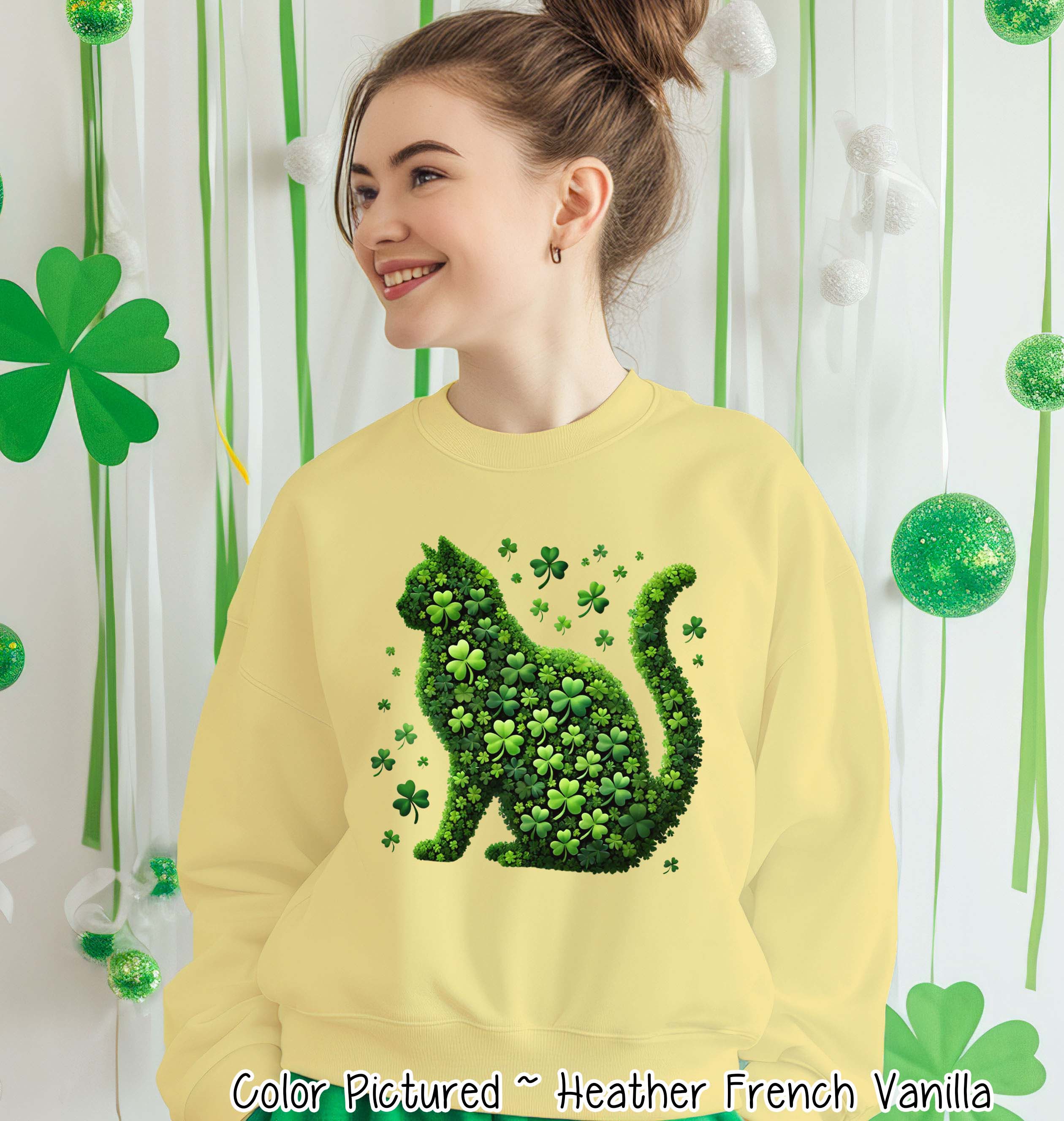 Lucky Shamrock Cat St Patricks Day Tee or Sweatshirt