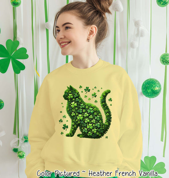 Lucky Shamrock Cat St Patricks Day Tee or Sweatshirt