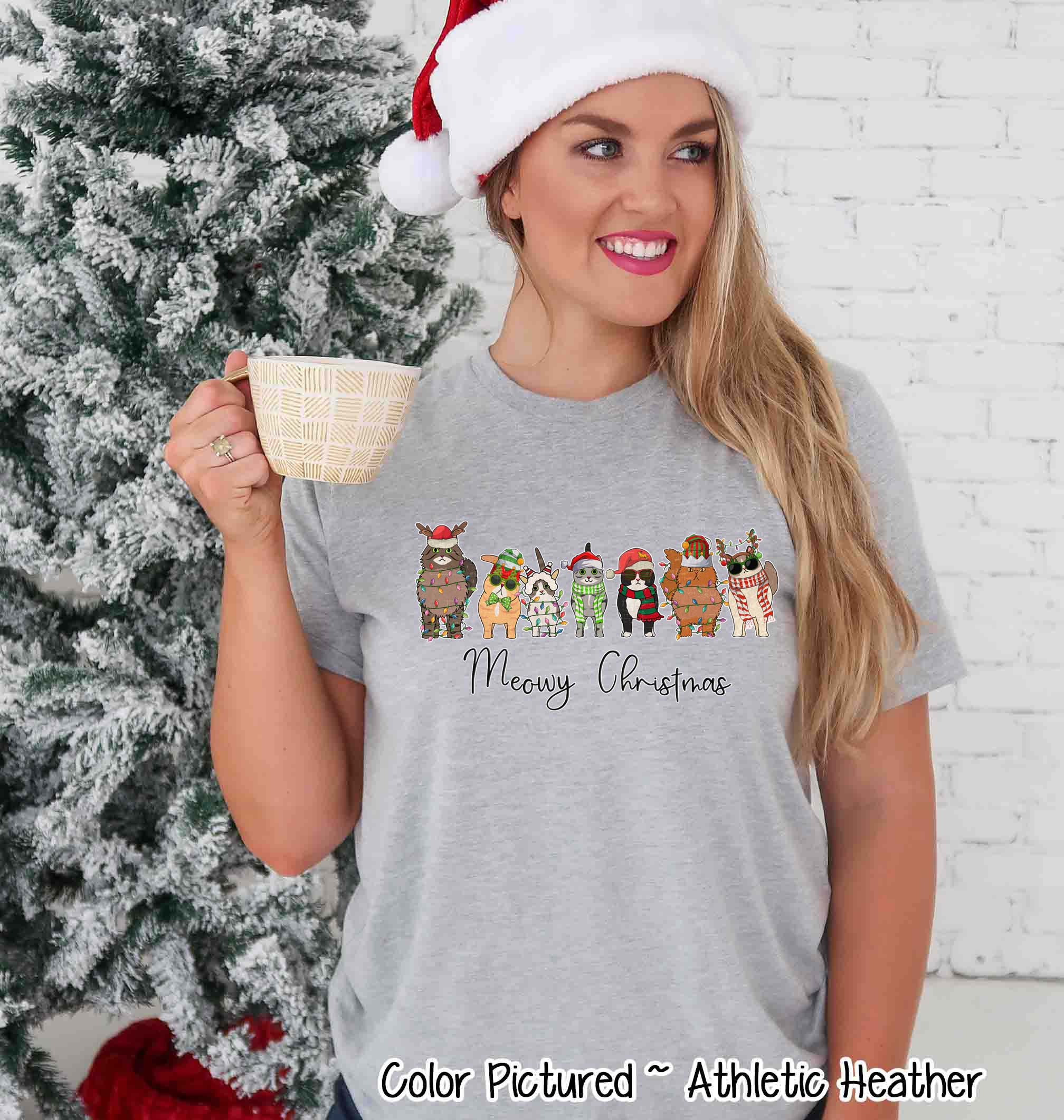 Meowy Christmas Cats wrapped in Lights Tee or Sweatshirt