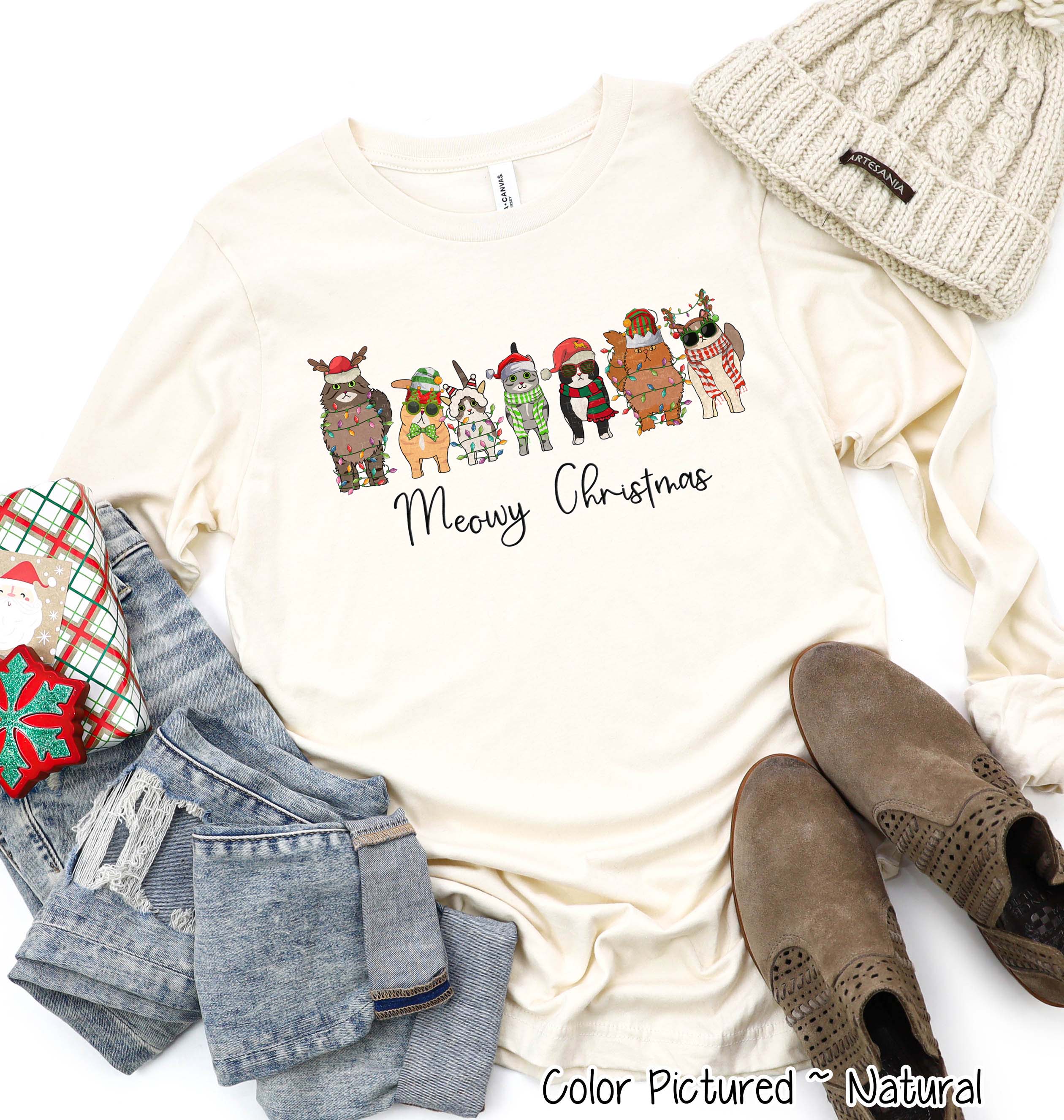 Meowy Christmas Cats wrapped in Lights Tee or Sweatshirt