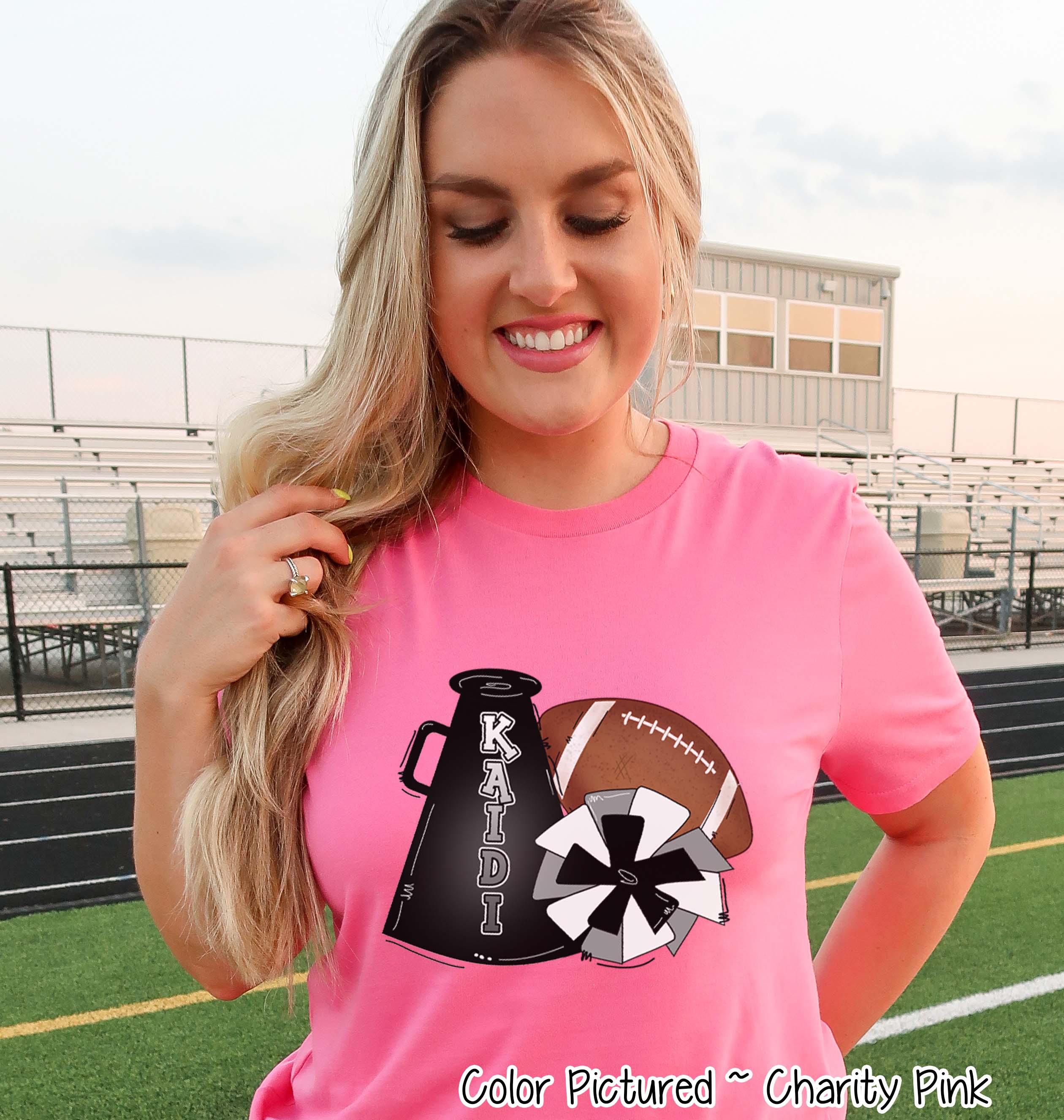 Personalized Megaphone Pom Football Spirit Tee
