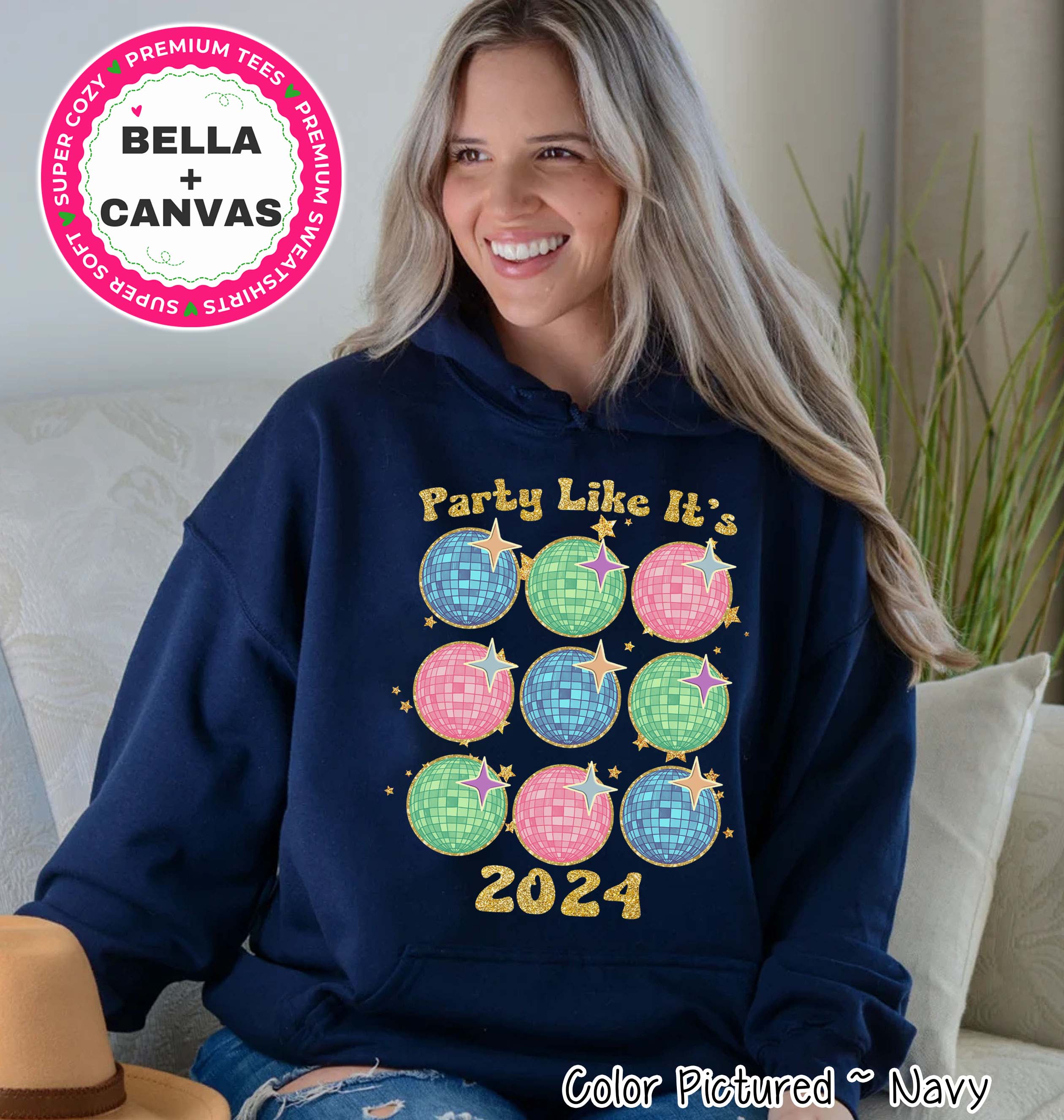 Party Like It's 2024 Disco Ball New Year Tee or Sweatshirt