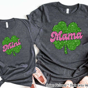 Faux Glitter Mama and Mini Matching Shamrock  St Patricks Tee or Sweatshirt