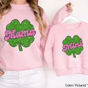 Faux Glitter Mama and Mini Matching Shamrock  St Patricks Tee or Sweatshirt