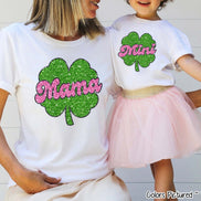 Faux Glitter Mama and Mini Matching Shamrock  St Patricks Tee or Sweatshirt