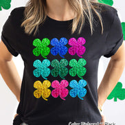 Faux Sequin Clovers St Patricks Day Tee or Sweatshirt